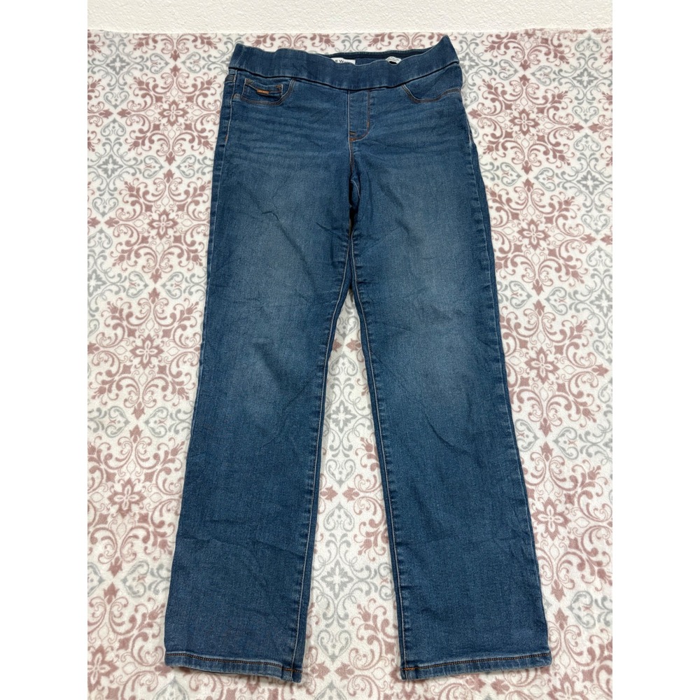 Nine West Heidi Pull On Straight Leg Jeans Womens 6 Blue Denim Medium Wash Stret